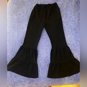 Solid Black Elastic Waist Flare Leg Pants
